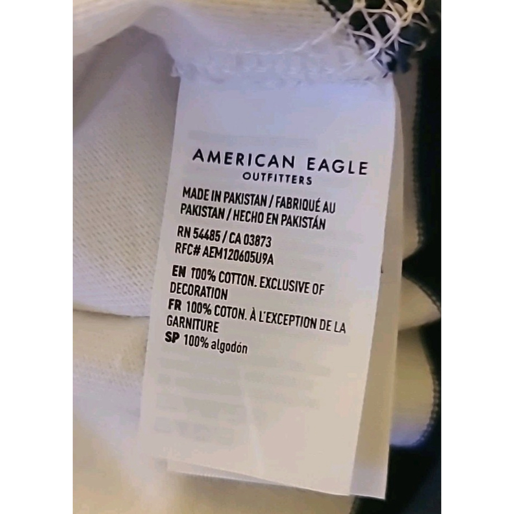 American Eagle Super Soft Long Sleeve Rugby Polo Size Medium Blue White Striped - Picture 10 of 13